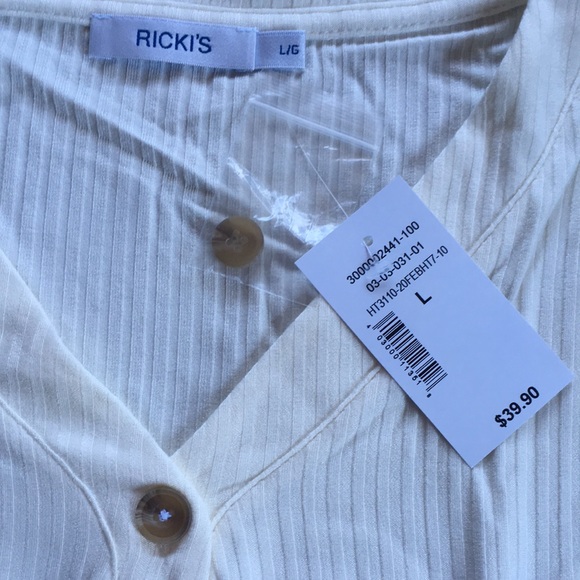 Ricki’s - Long Sleeve Ribbed V-neck Top - Pearl - Picture 4 of 5